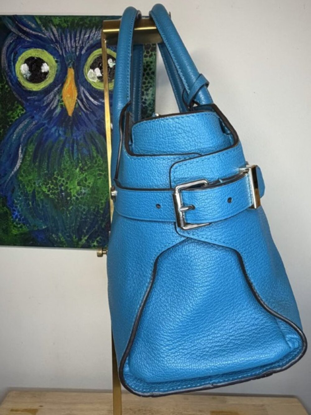 henri bendel Carlyle Satchel Turquoise Leather Crossbody Bag EUC - Picture 3 of 7